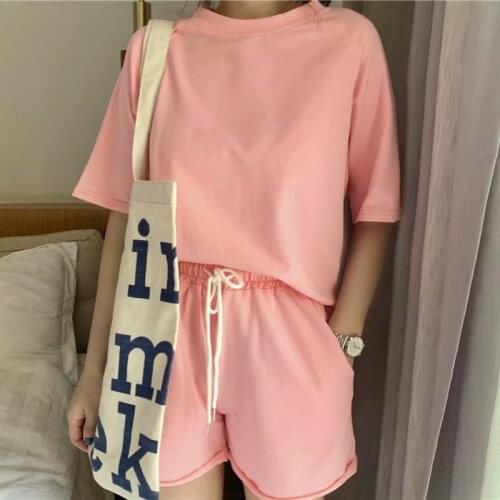 Women Summer Cotton Casual Tracksuits Two Piece Set Outfits Loose Raglan Sleeve Pullover Sweatshirt with Elastic Waist Shorts