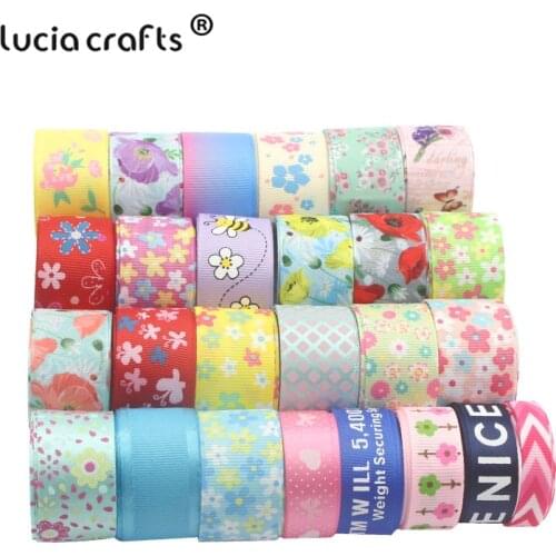 Lucia crafts 6yards Multi options Printed Grosgrain Ribbons Bow Craft DIY Sewing Handmade materials Accessories S0309