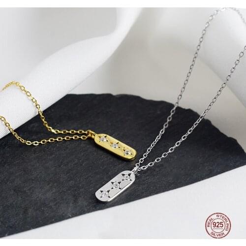 LKO Simple Ellipse Geometric Zircon Pendants Necklace 925 Sterling Silver Clavicle Charm Necklace For Women Party Accessories