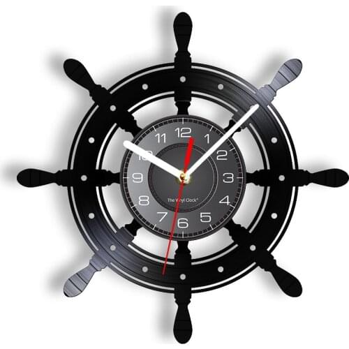 Boat Yacht Wheel Vintage Wall Clock Ship Steering Wheel Sea Conqueror Sailing Lase Cut Longplay Wall Watch Captain Voyager Gift