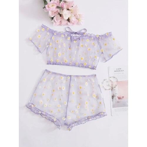 Cute Porno Sexy Women Lingerie Set Lace Tulle Ruffles Sleepwear Babydoll Sexy Mesh Sheer Underwear Nightwear Exotic Set