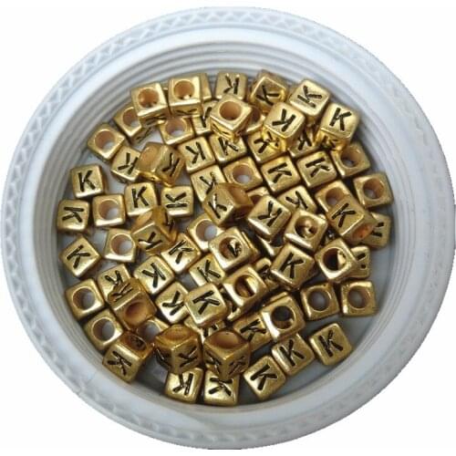 Trendy 500pcs 2600pcs 6*6MM Big Hole Acrylic Plastic Letter K Beads Gold Color Cube Square Alphabet Bracelet Spacer DIY Beads