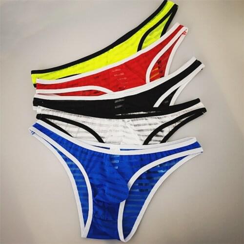 Man Hot Sexy Tight-Fitting Low-Waist Briefs Male Striped Mesh Breathable Healthy Comfortable Underwears High-Quality