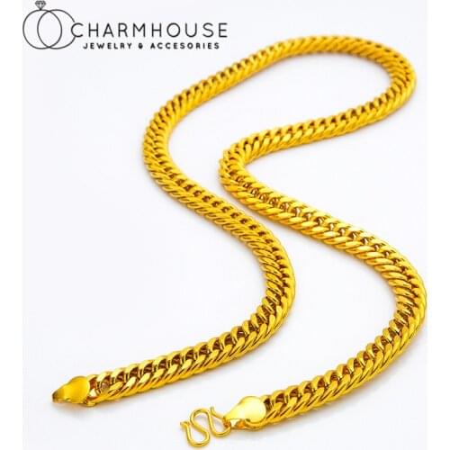 Mens Necklace 24K Yellow Gold GP 10mm Link Chain Necklaces For Man 24inch Hip Hop Jewelry Accessories Party Gifts Bijoux
