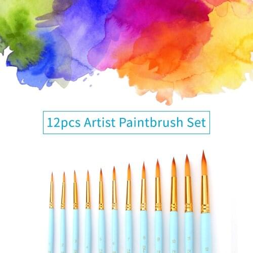 6/12pcs Professional Durable Nylon Hair Wooden Handle Artist Paintbrush Set Round Pointed Tip Paint Brushes for Art Supplies