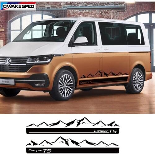 1 set Car Door Side Stripes Auto Body Decor Stickers Mountain Graphics Decals For Volkswagen Multivan T4 T5 T6