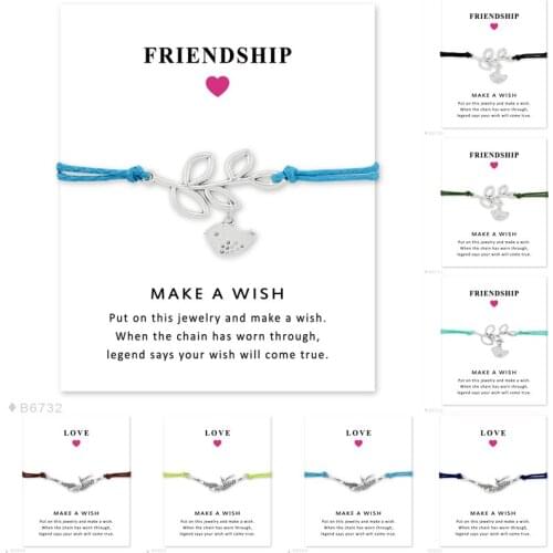 Girls Adjustable Friendship Bracelets Statement Jewelry With Card Make a Wish Silver Spring Swallows Birds Bracelets for Women