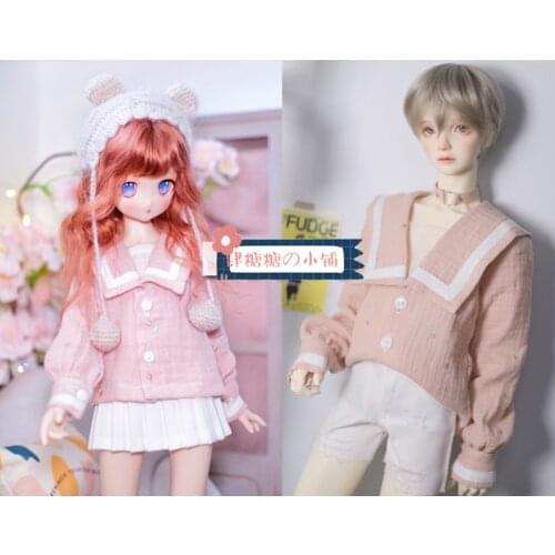BJD Doll Shirt Pink Sweet cherry Embroidered Square collar Shirt 1/4&1/3& Uncle Doll dress Accessories