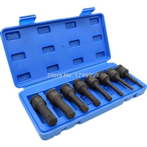Spline Socket Bit 1/2" Square Drive M5 M6 M8 M10 M12 M14 M16 M18 CR-MO Impact 12 Point Spline Bit Socket Screwdriver 8 Piece Set
