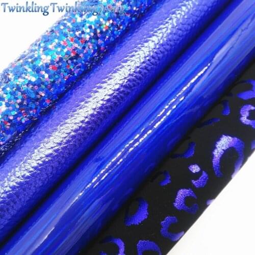 BLUE Chunky Glitter Canvas Sheet, 8"x11" Glitter Sheets,Litchi Leopard Faux Leather Sheet, Hair Bow & Earring Fabric XM022