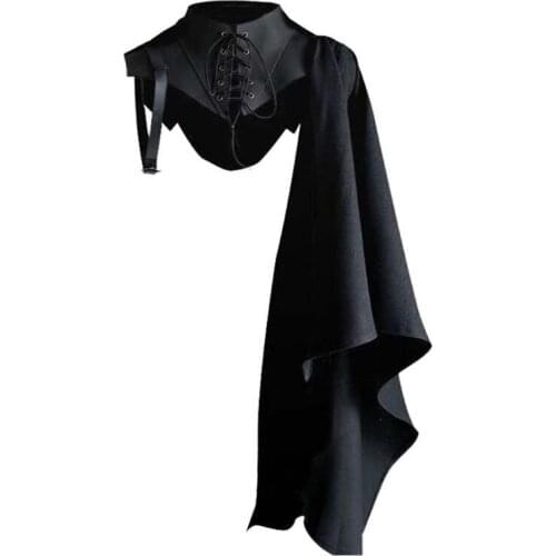 K3NF Medieval Armor Black Cloak Single Shoulder Retro Cape Gothic Punk Lace Up Renaissance Costume Crusader Gear For Adult