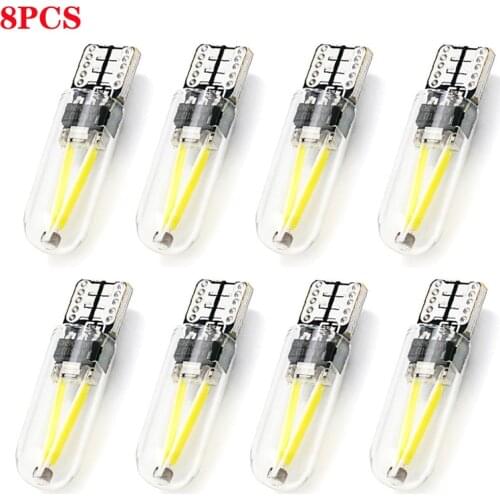 8Pcs T10 194 168 W5W COB LED Long Lifespan Low Consumption High Power CANBUS Silica Bright Glass License Light Bulbs 12V