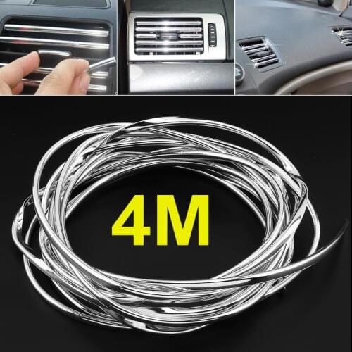 Universal PVC 4M Silver Clamp Strip U-type DIY Car Door Air Outlet Anti Collision/ Scratch / Rubbing Decorate Stickers