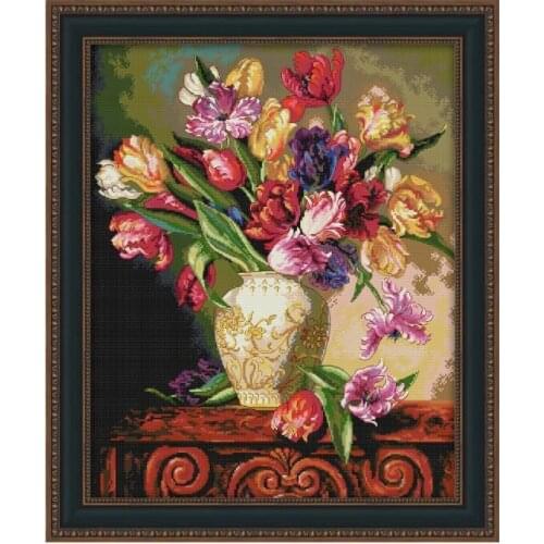 Tulip Vase Joy Sunday Counted Cross Stitch Kit Art Pattern 11CT 14CT Printed Stamped Fabric Embroidery Needlework Home Decor Set