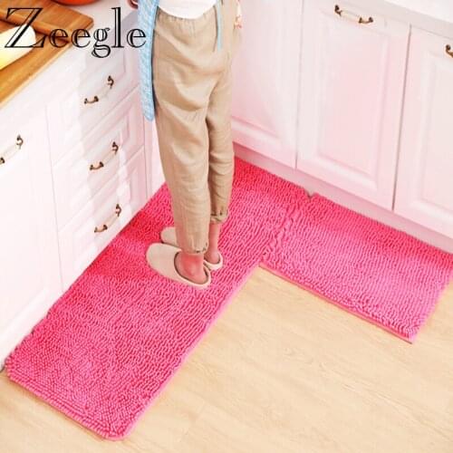 Zeegle Solid Color Plush Chenille Mat For The Hallway Absorbent Bathroom Mats Kitchen Rugs Anti-slip Bedroom Carpets Bedside Mat