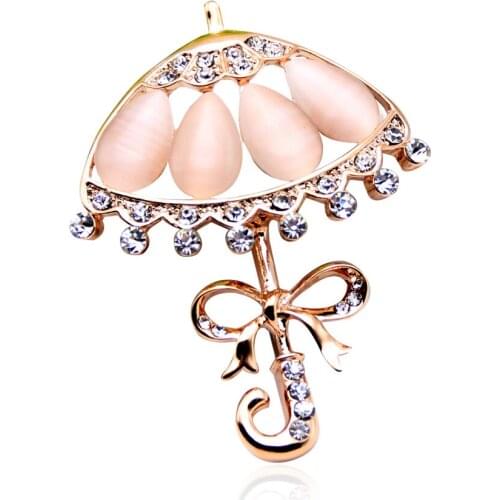 Fashion Princess Bow Umbrella Brooch Women Opal Lace Rhinestone Broches Brooches Cute Ladies Lapel Pins Luxury Jewelry Girl Gift