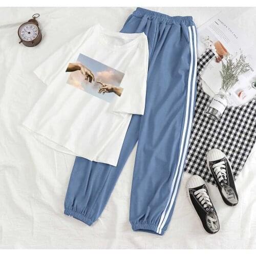Pants Sets Fashion Trousers and Top Gesture T Shirt Summer Suits Woman Streetwear Pants Women Graphic Tee Tracksuits Sweat Suits