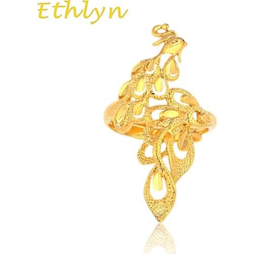 Ethlyn Gold Ring Phoenix Design Dubai Jewelry Engagement Resizable Ethiopian Golden Phoenix Wedding Rings R11