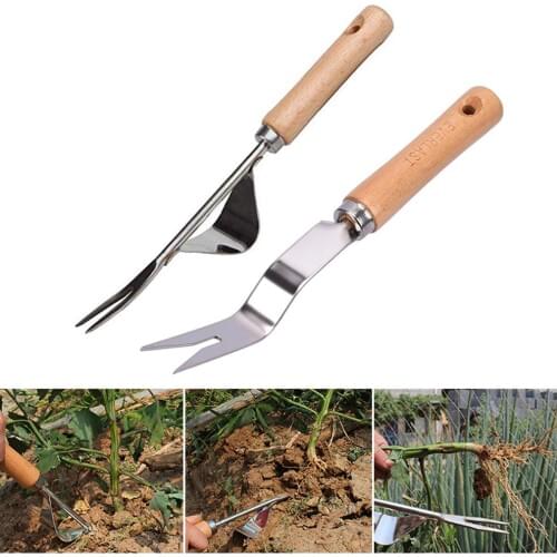 1Piece Manual Weeder Fork Stainless Steel Wood Handle Gardening Weeding Tool Garden Transplanting Digging Tools