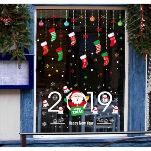 10pcs/set 2021 New Year Christmas Festival Home Decor Sticker Glass Window Wall Stickers Snowman Wreath Santa Claus Stickers