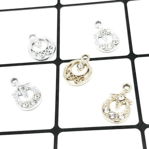10pcs/lot DIY Gold Silver Color Charm Pendant with Rhinestone Jewelry Making UV Charms