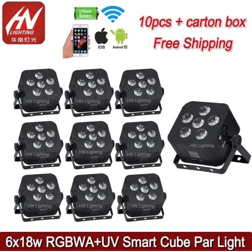 10pcs DJ Lighting Phone control 6x18w RGBWA+UV Wifi Smart uplight Wireless dmx battery powered led uplights