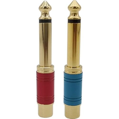 2Pcs RCA Jack Audio Connector 6.35mm Mono Male Plug to RCA Female Jack Speaker Adapter Converter Video Loudspeaker Audio cable