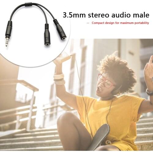 3.5mm Audio Studio Adapter Cable 1 TRRS to 2 TRS Mic Headset Y Splitter Cord for Outdoor Traveling Accessaries Supplies Parts