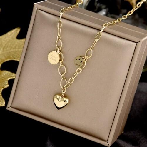 Stainless steel fadeless New fashion love smiley face good luck pendant choker snake necklace women light luxury jewelry gift