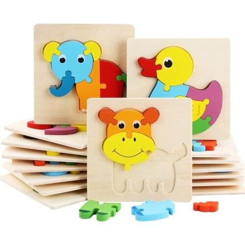 Wooden Children Cartoon Animal Traffic Three-dimensional Puzzle Baby Puzzle Puzzle Toy Cartoon Animal Puzzle