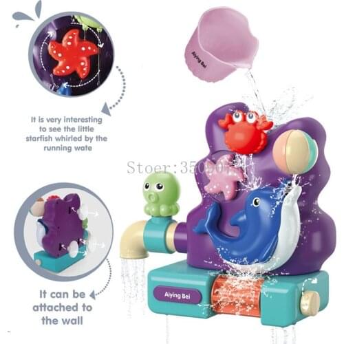 Baby Bath Toy A Set Dolphin Waterwheel Model Suction Cup Game Bathroom Shower Water Play Faucet Water Spray Toys For Kid
