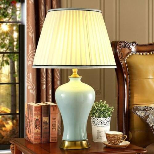 High End Elegant Chinese Handmade Ceramic Linen Fabric Led E27 Adjustable Table Lamp For Wedding Decor Living Room Bedroom 1732