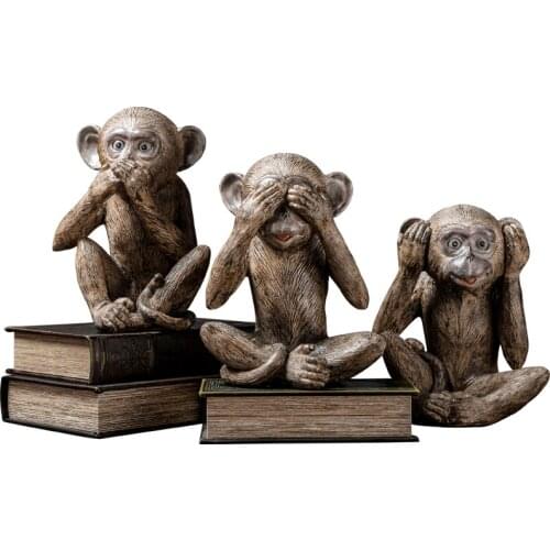 EUROPEAN THREE WISE MONKEYS STATUE NOT SEE NOT LISTEN NOT SAY MONKEY ARTS SCULPTURE CREATIVE ANIMALS RESIN CRAFTS PO