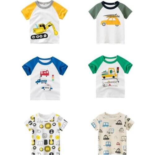 Boys and girls pure cotton short sleeve T-shirt summer childrens shirt pure cotton cartoon top childrens car printing clothing