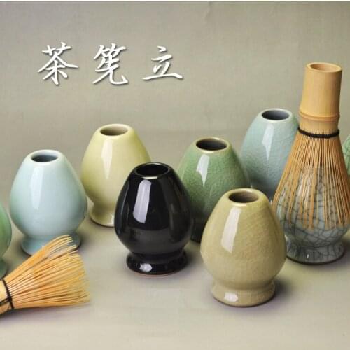 Ceramic matcha green tea whisks holder set place Japanese stand chasen tea brush base seat Japan nature matcha tool