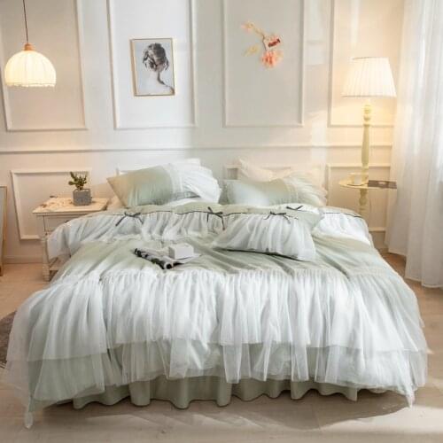 Home Textile Bedding Set 100%Cotton Korean Style Princess Lace Ruffles Quilt/Duvet Cover Bedspread Bed Skirt Pillowcases