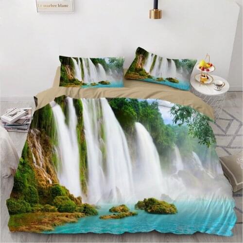 3D 2/3 Pieces Natural Scenery Pattern Bedding Set Print Waterfall Duvet Cover Twin Queen King Size Bed Cover Set (No Sheets)