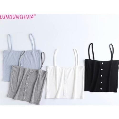LUNDUNSHIJIA 2021 Summer European Women Sexy Crop Tops Slim Ribbed Sleeveless Knitting Single-breasted Camis Top