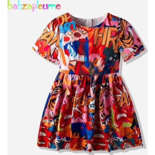 2-6Years 2020 Baby Summer Outfits Kids Dresses For Girls Cartoon Cute Cotton Short Sleeve Toddler Dress Children Clothing 1898-1