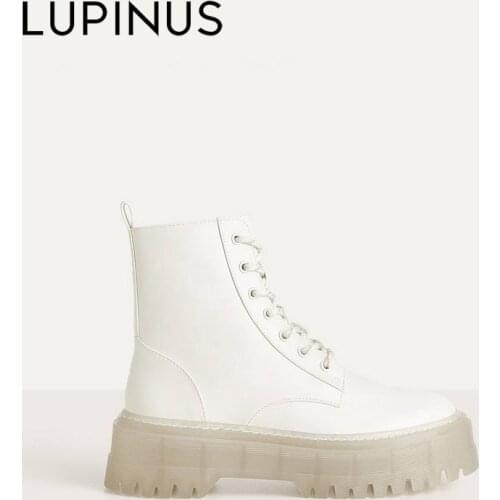 LUPINUS Platform Jelly Women Ankle Boots White Lace-Up Thick Cool Short Boots Women Heel Fashion Shoes 2021 Autumn Women Shoes