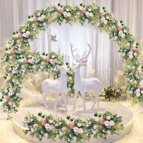 Wedding stage scene background layout artificial silk flower row line road leading flower shop window shopping mall decoration