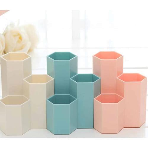 3 Grids Pen Holder Desktop Office Supplies Storage Large Capacity Multi-Function Pencil Holder Office Organizer Desk Accessories