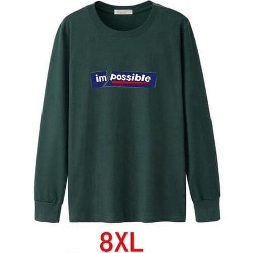 Mens big T-shirt large size 6XL 7XL 8XL autumn and winter long-sleeved round neck letter XL home navy blue T-shirt