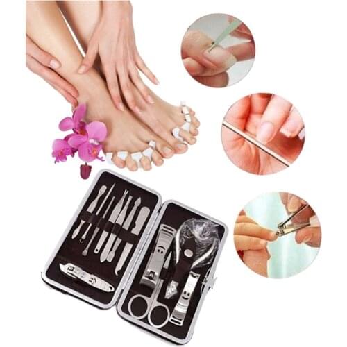 Manicure Pedicure Set 12 Piece Bag Steel Nail Care Set hand-foot trimmer scissors, nail scissors, nail file, nail trimmer