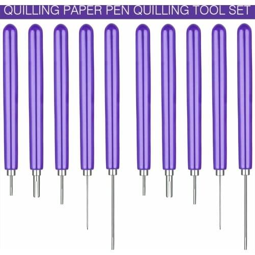 10pcs Quilling Kit Paper Filigree Tools Set Long Short Slotted Needle Pens DIY Diffraction Paper Tool Purple Quilling Paper Pen