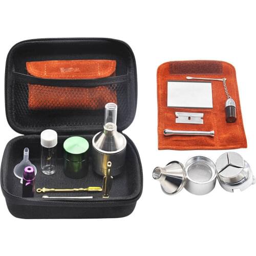 Snuff Set Snorter Kit Tobacco Pouch Glass Pill Bottle Aluminum Tobacco Stash Jar Metal Spice Herb Grinder Snuff Snorter Spoon