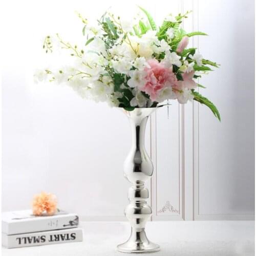 H45.5*16.5CM silver plated tabletop metal flower vase as home decoration accessories large vase for wedding decoration HP027