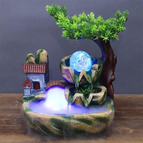 Indoor Desktop Resin Feng Shui Decor Landscape Water Fountain Living Room Waterfall Fountain Creative Flowing Water Ornament