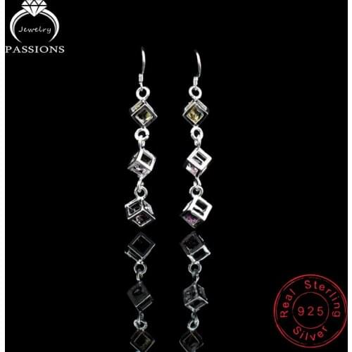 New Fashion Tricolor Cubic Zirconia Square Long Pendant Earrings 925 Silver Drop Earrings Wholesale Women Jewelry Earing Gift