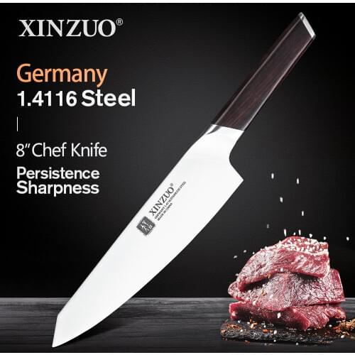 XINZUO 8'' Chef Knife German Stainless Steel New Arrival Butcher Cleaver Santoku Vegetable Professional Knife with Ebony Handle